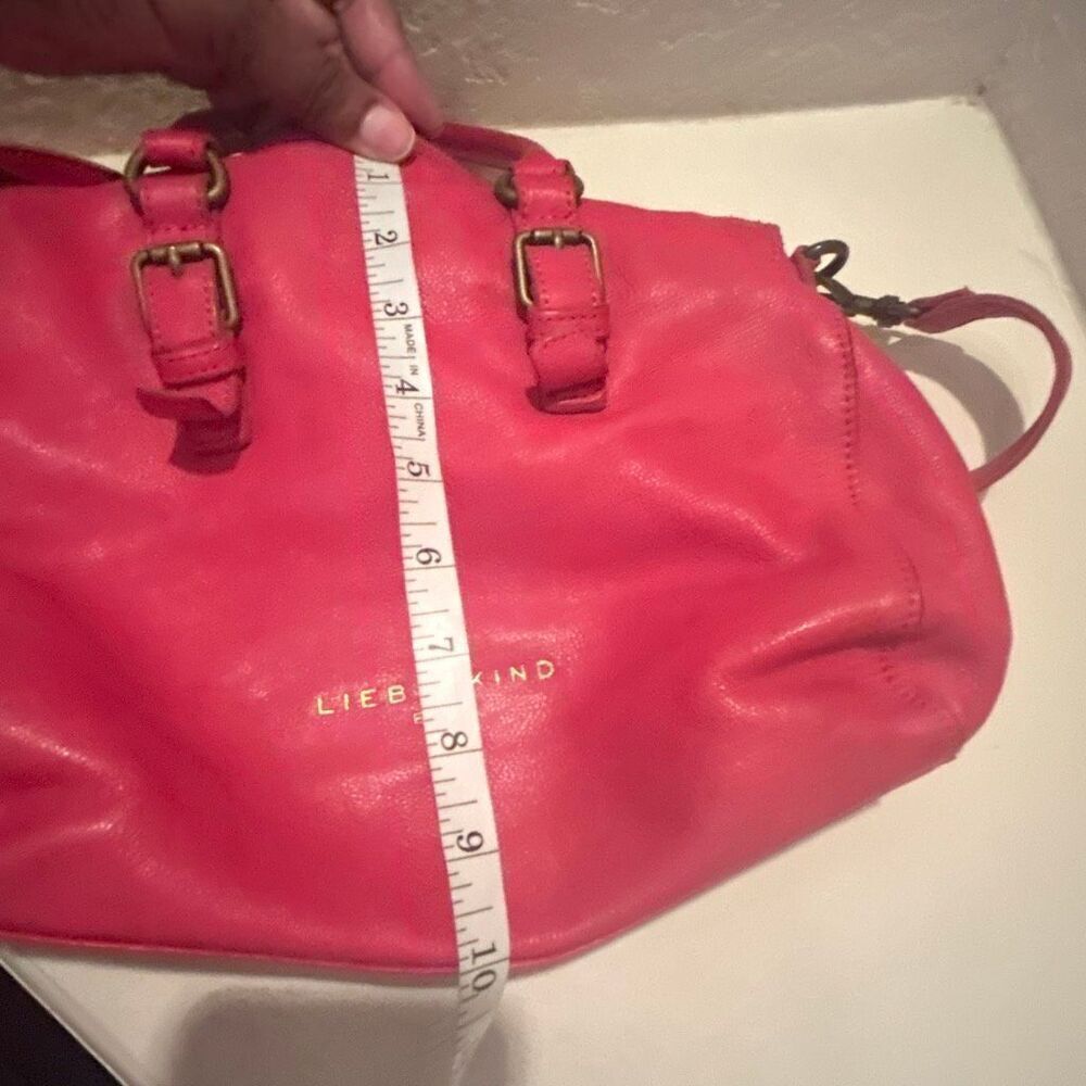 Liebeskind Berlin Satchel Handbag Raspberry Red Leather Top Handle Two Way Purse - Picture 10 of 14